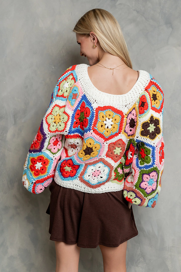 My Cozy Floral Crochet Sweater