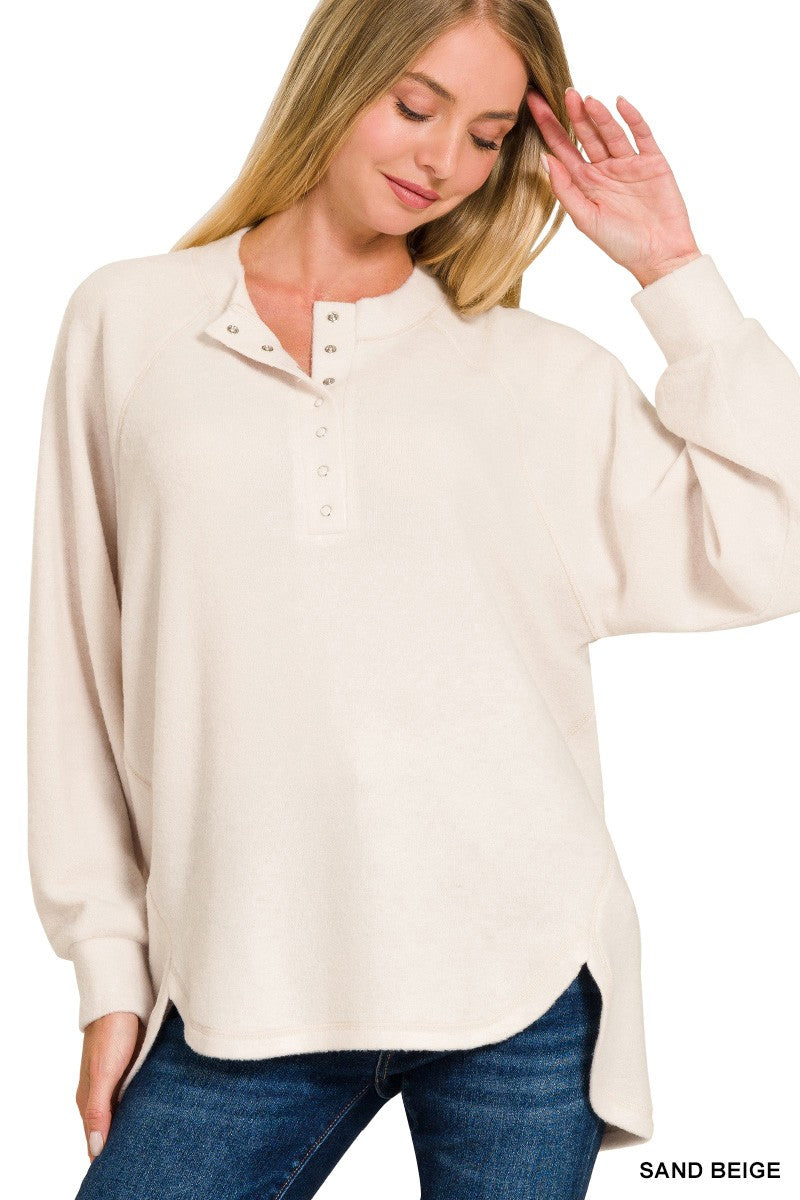 Zen Ultra Soft Button Knit Top (Sand Beige)