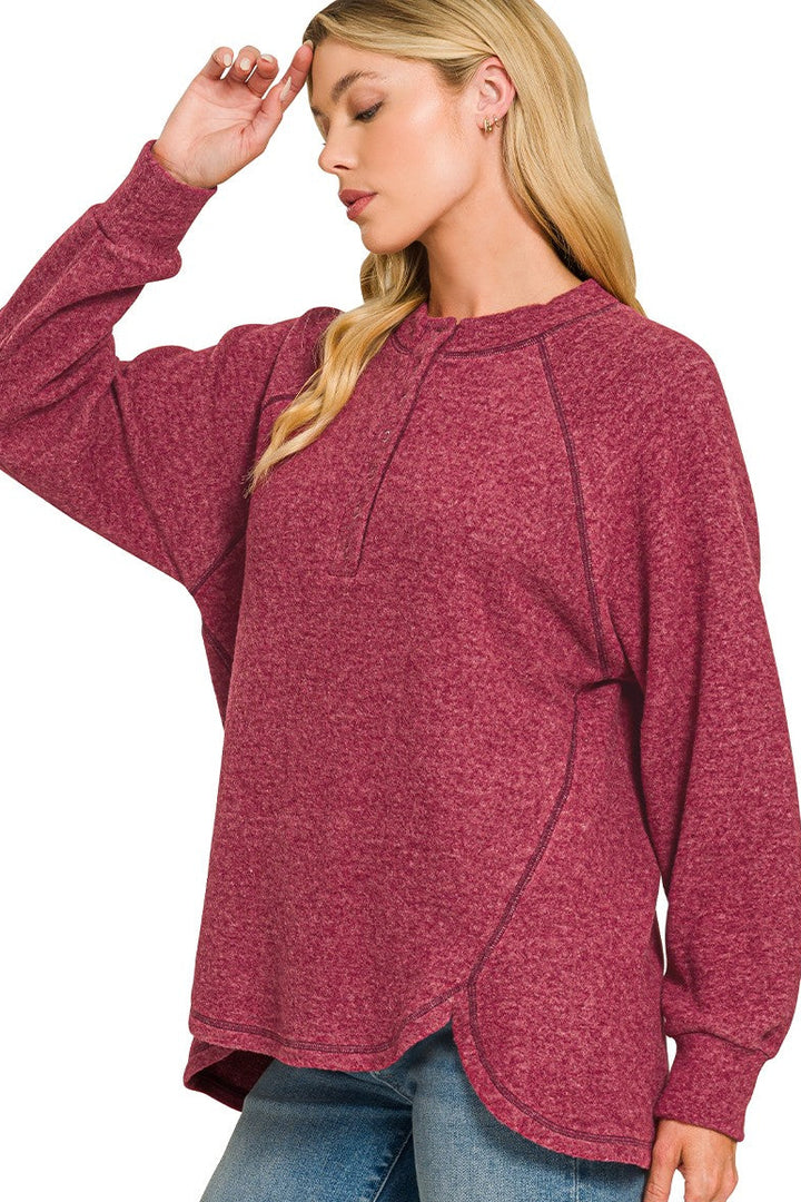 Zen Ultra Soft Button Knit Top (Dark Burgundy)