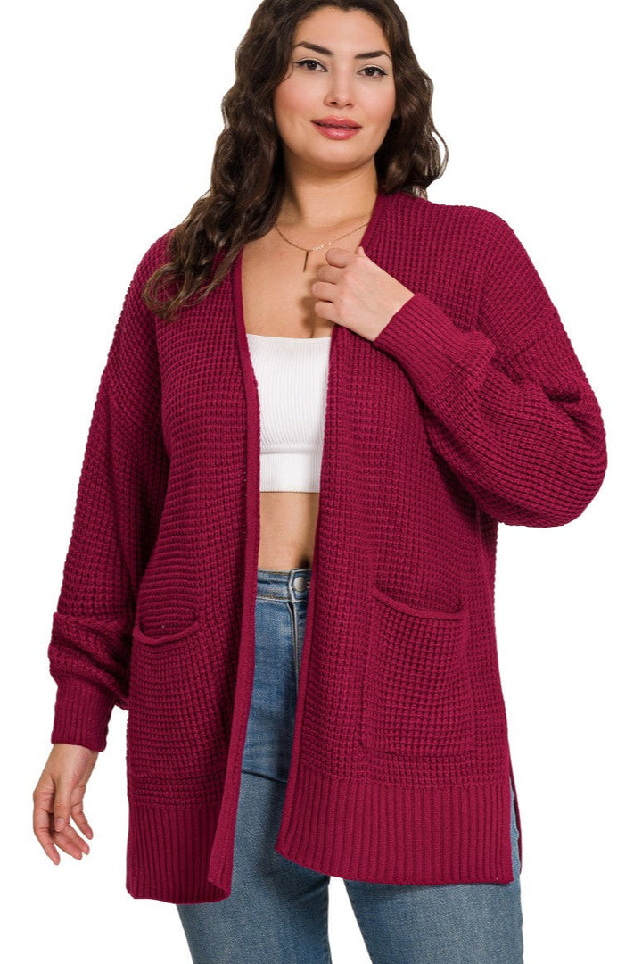 Zen Waffle Knit Cardigan (Cabernet)