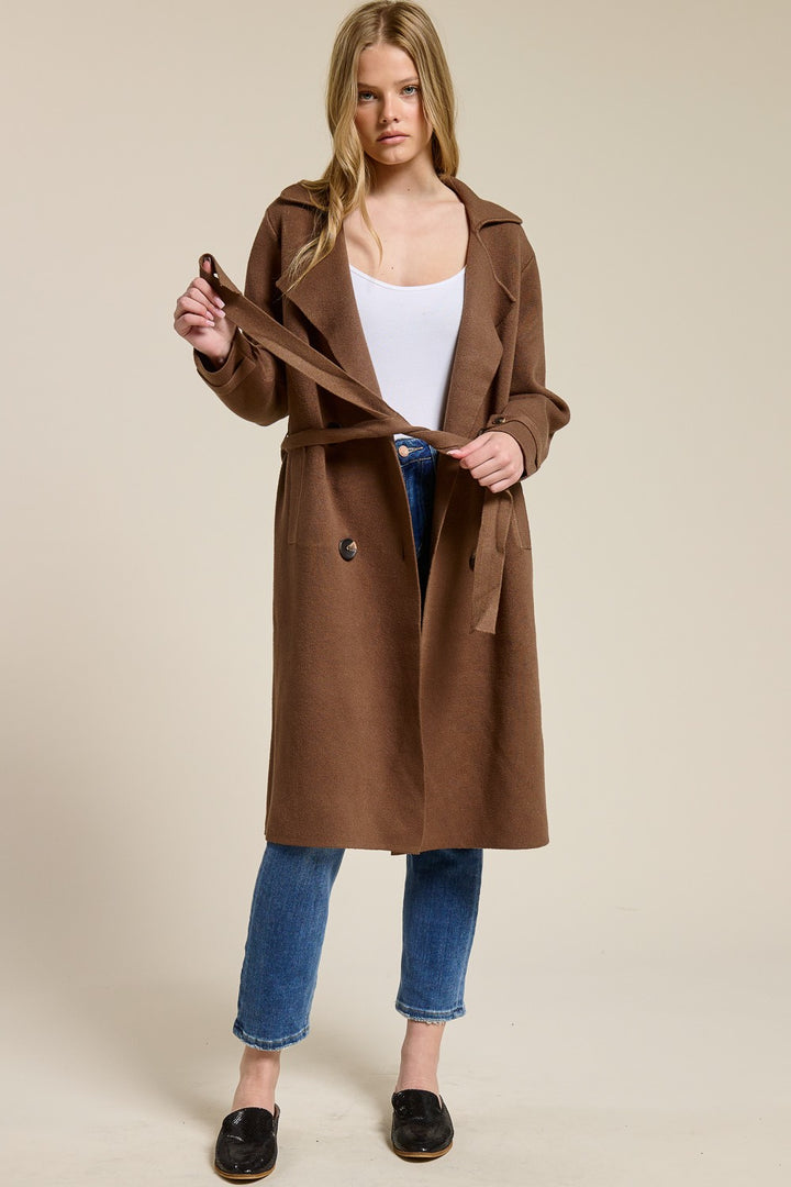Jolie Cashmere Knit Trench Coat (Chocolate Brown)