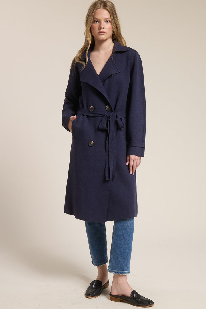 Jolie Cashmere Knit Trench Coat (Navy)