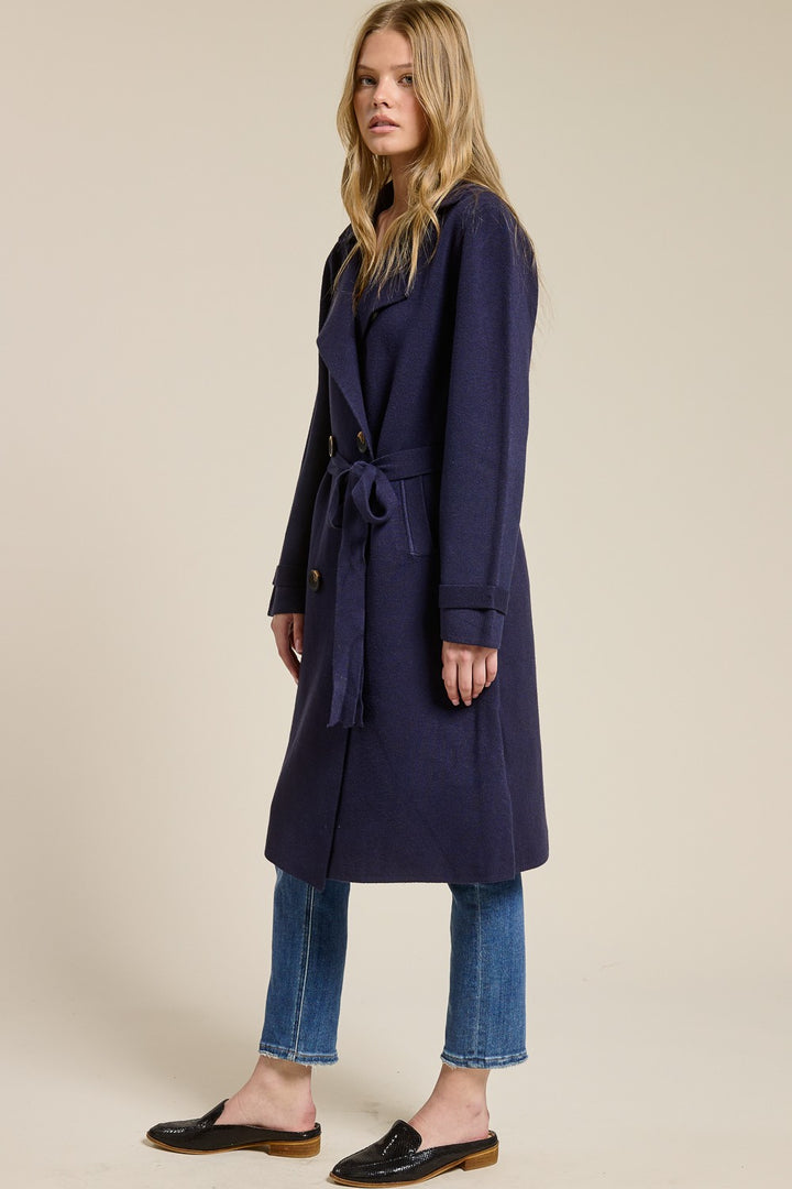Jolie Cashmere Knit Trench Coat (Navy)