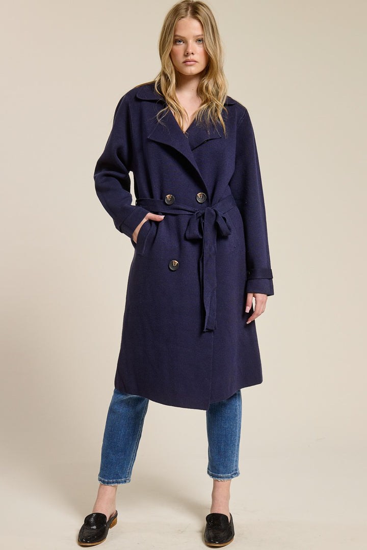 Jolie Cashmere Knit Trench Coat (Navy)