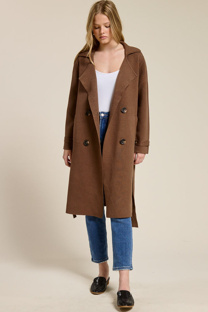 Jolie Cashmere Knit Trench Coat (Chocolate Brown)