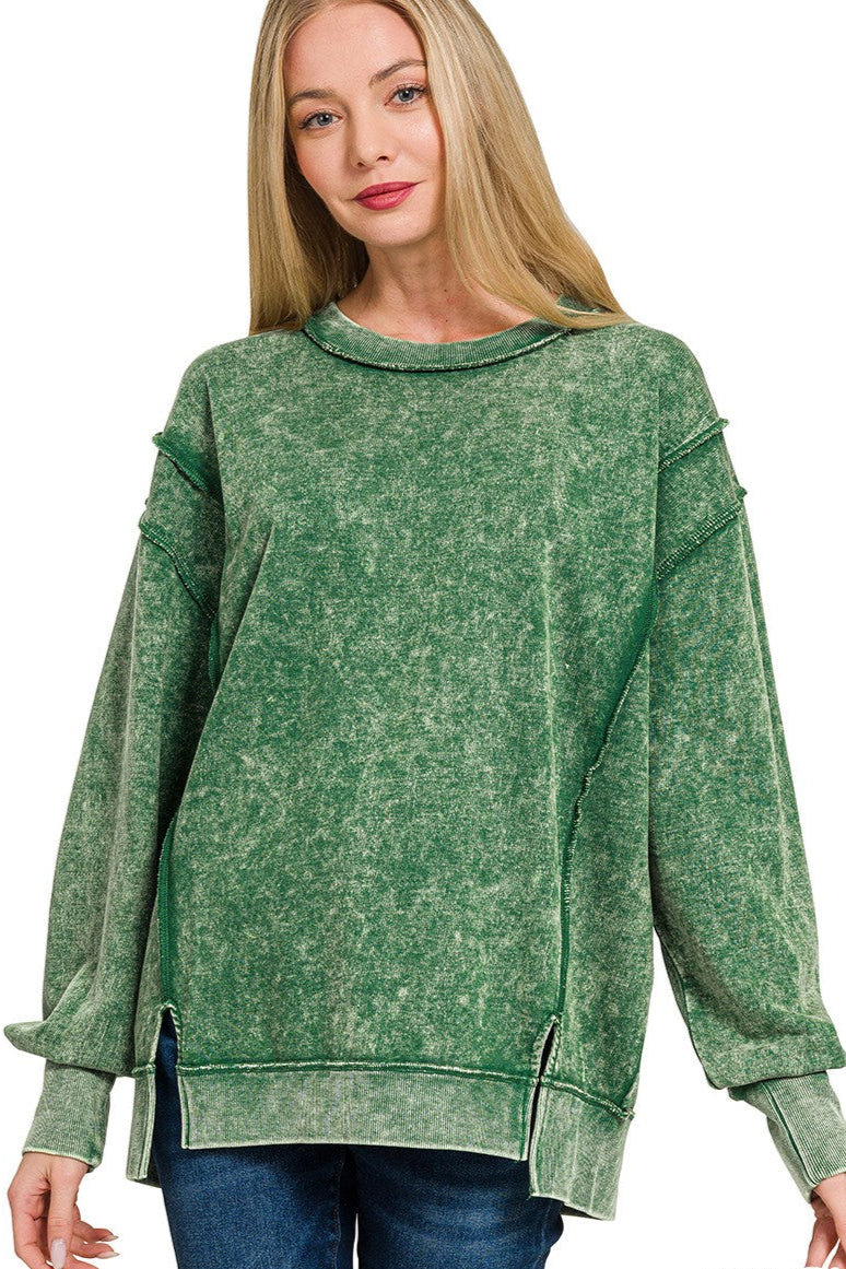 Zen Acid Wash Cotton Sweatshirt (Forest Green)