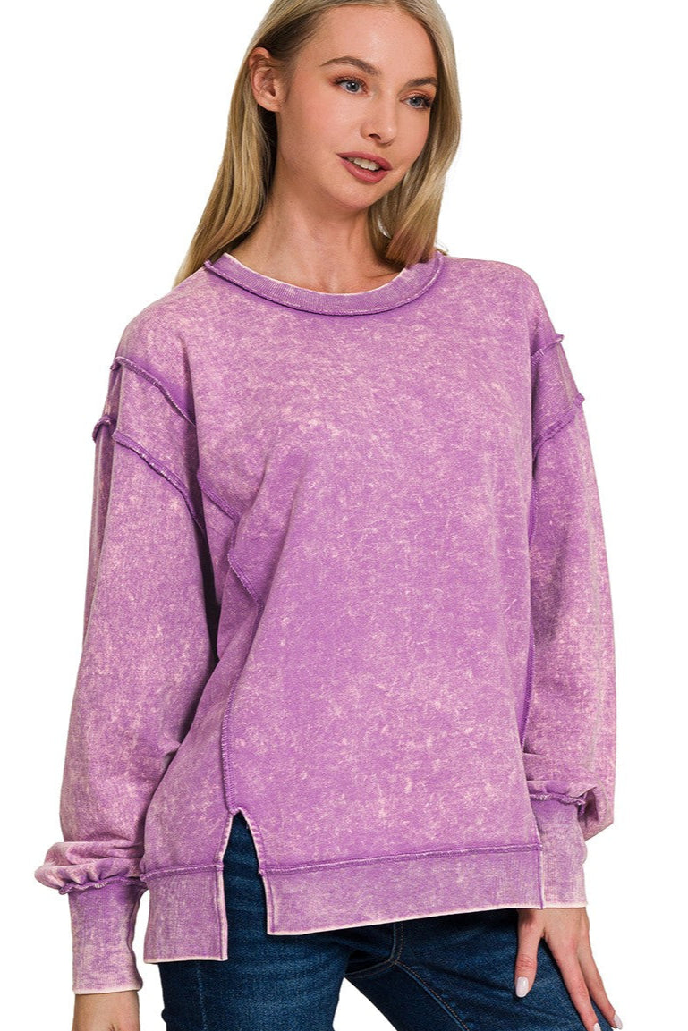 Zen Acid Wash Cotton Sweatshirt (Violet)