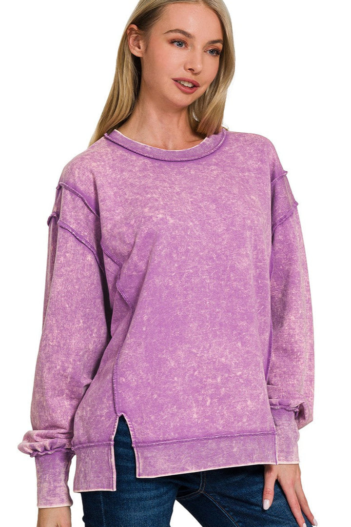 Zen Acid Wash Cotton Sweatshirt (Violet)