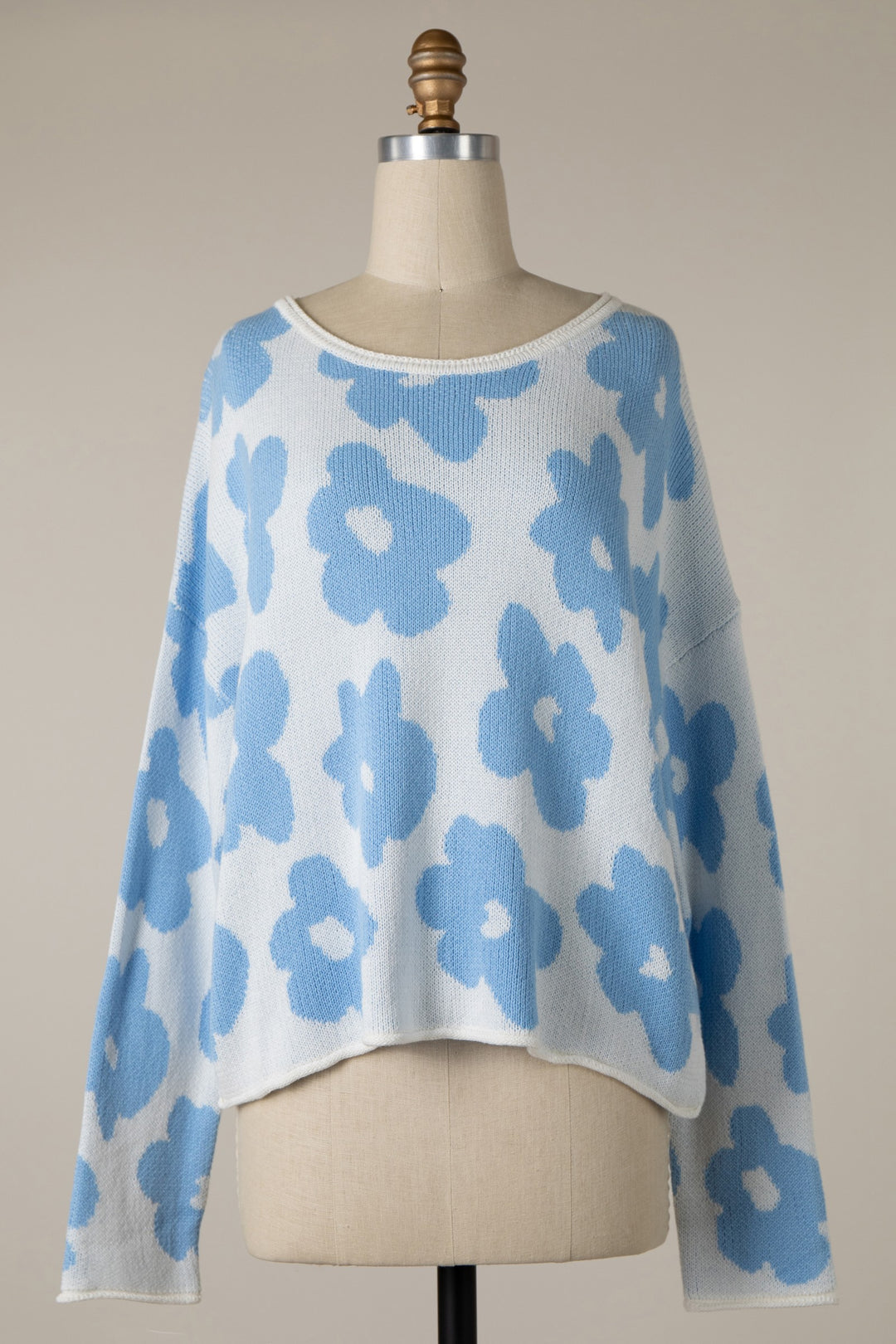 My Cozy Floral Cotton Sweater (Blue)