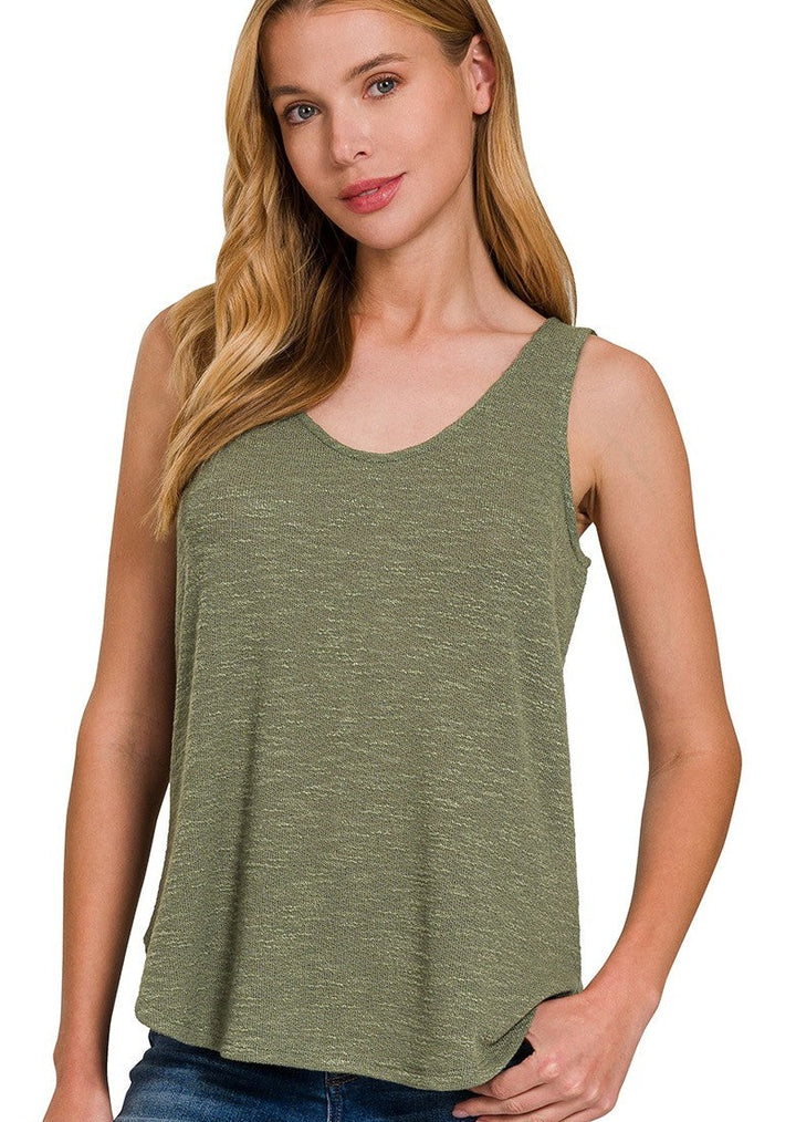 Zen Hacci Knit Scoop Tank (Light Olive)