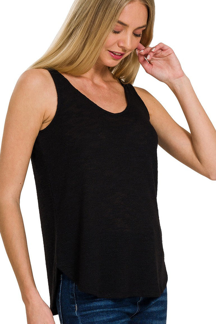 Zen Hacci Knit Scoop Tank (Black)