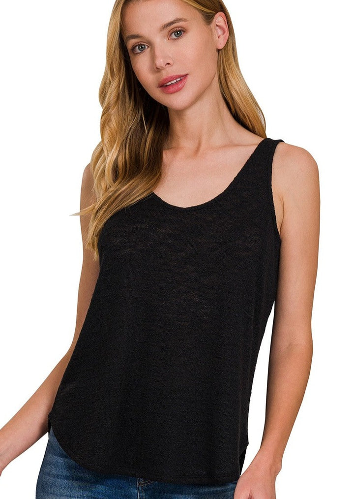 Zen Hacci Knit Scoop Tank (Black)