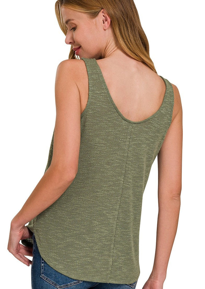 Zen Hacci Knit Scoop Tank (Light Olive)
