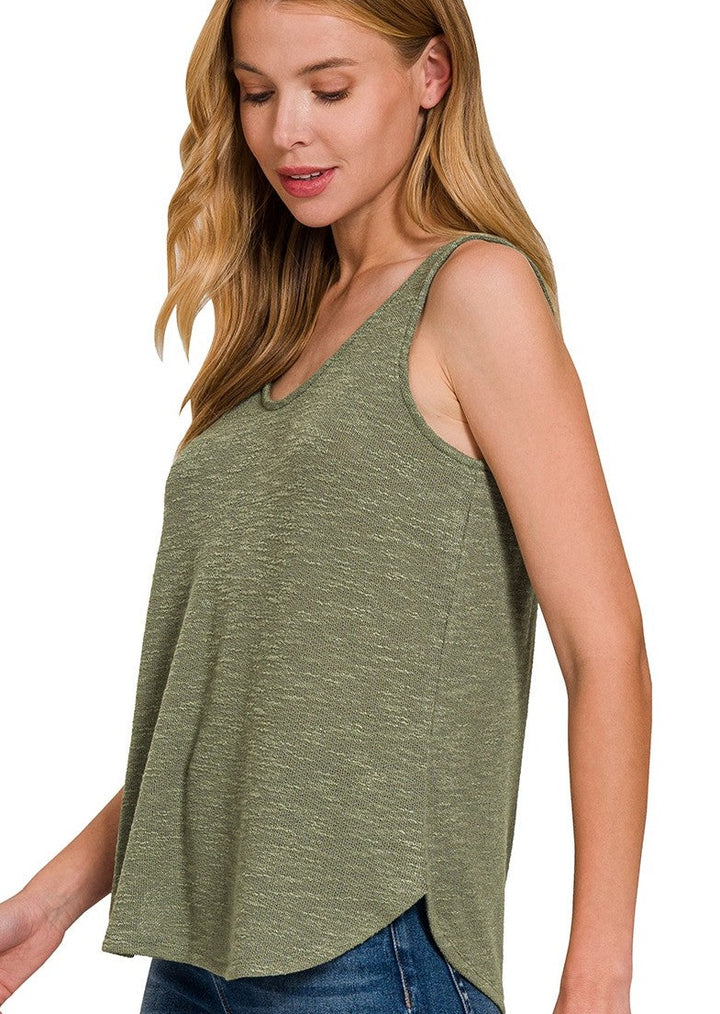 Zen Hacci Knit Scoop Tank (Light Olive)