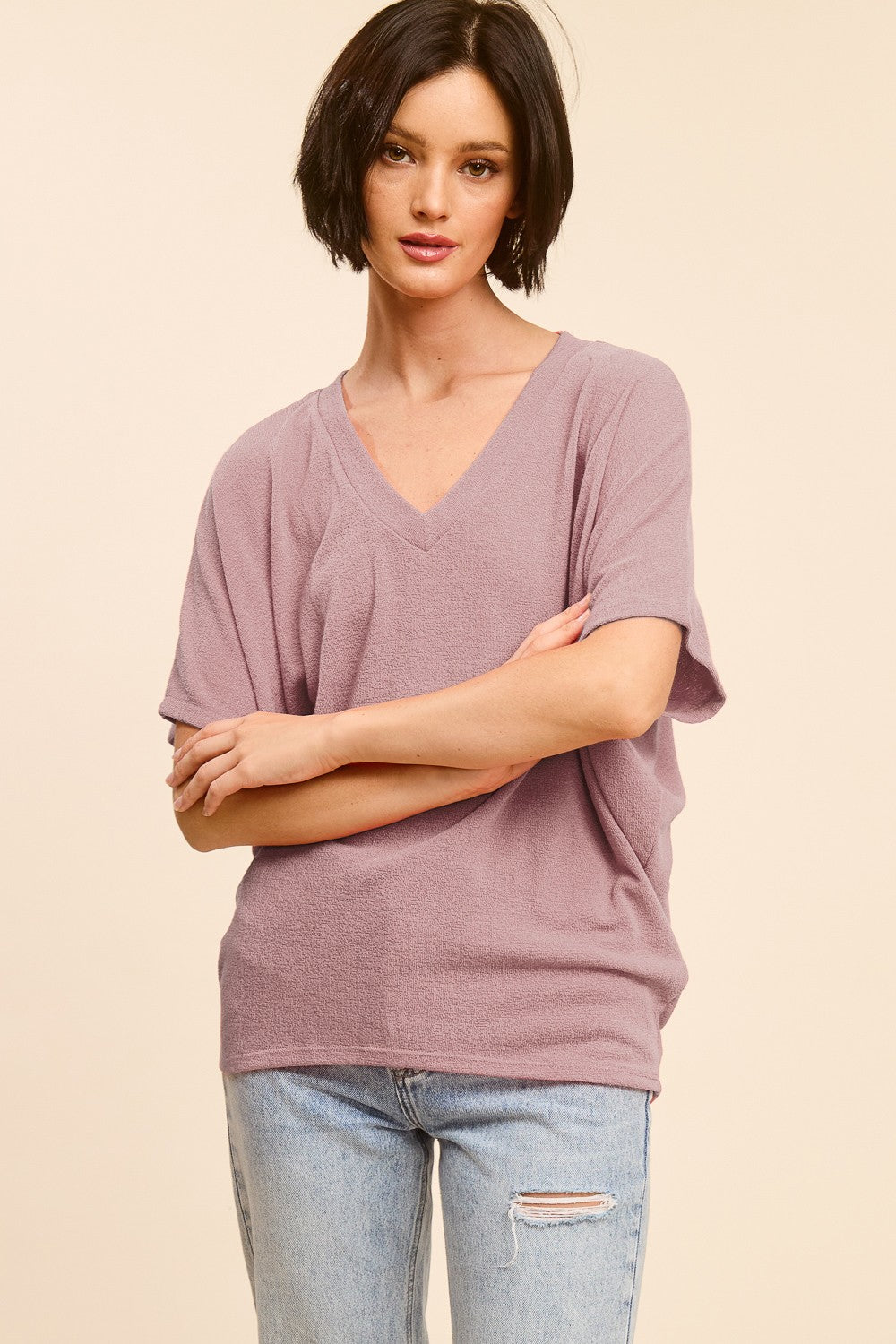 Jolie Slouchy Dolman Tee (Mauve)