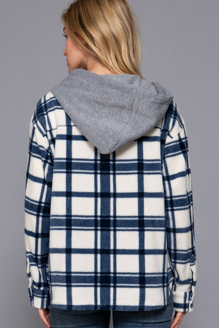 Active Basic Hooded Fleece Flannel (Ivory/Navy)