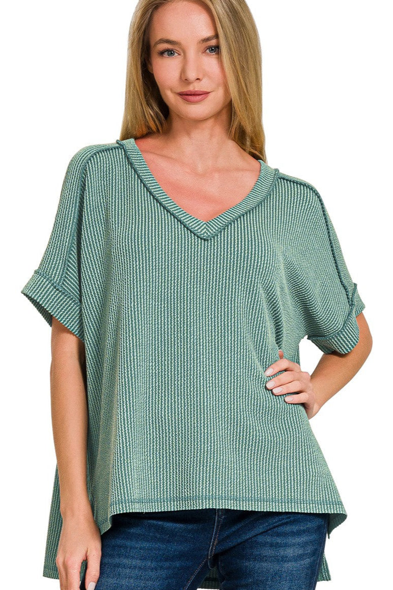 Zen Rib V Neck Hi-Low Tee (Jade)