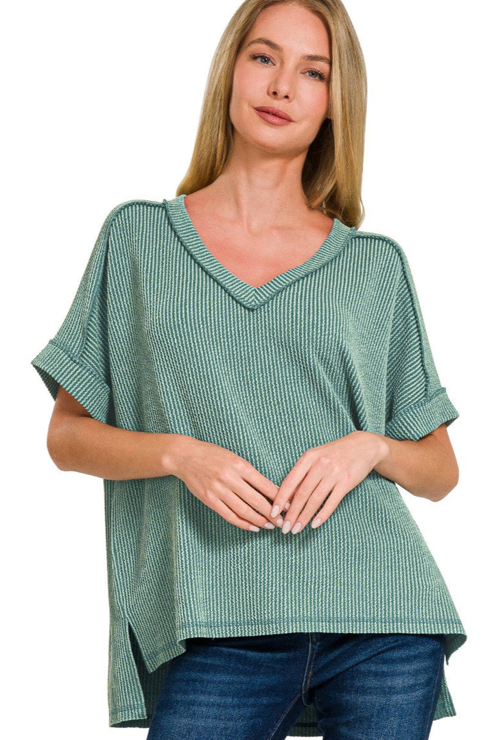 Zen Rib V Neck Hi-Low Tee (Jade)