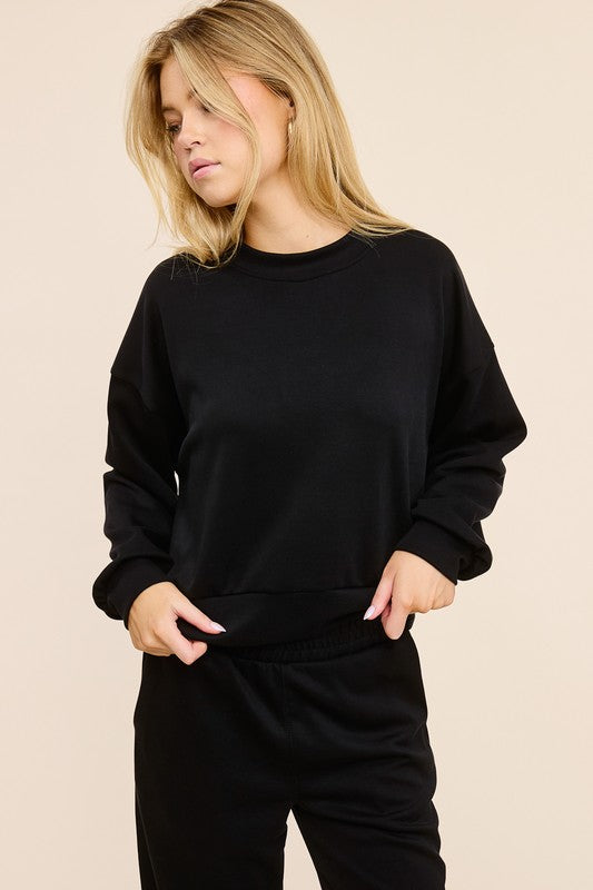 Jolie Scuba Crew Neck Pullover (Black)