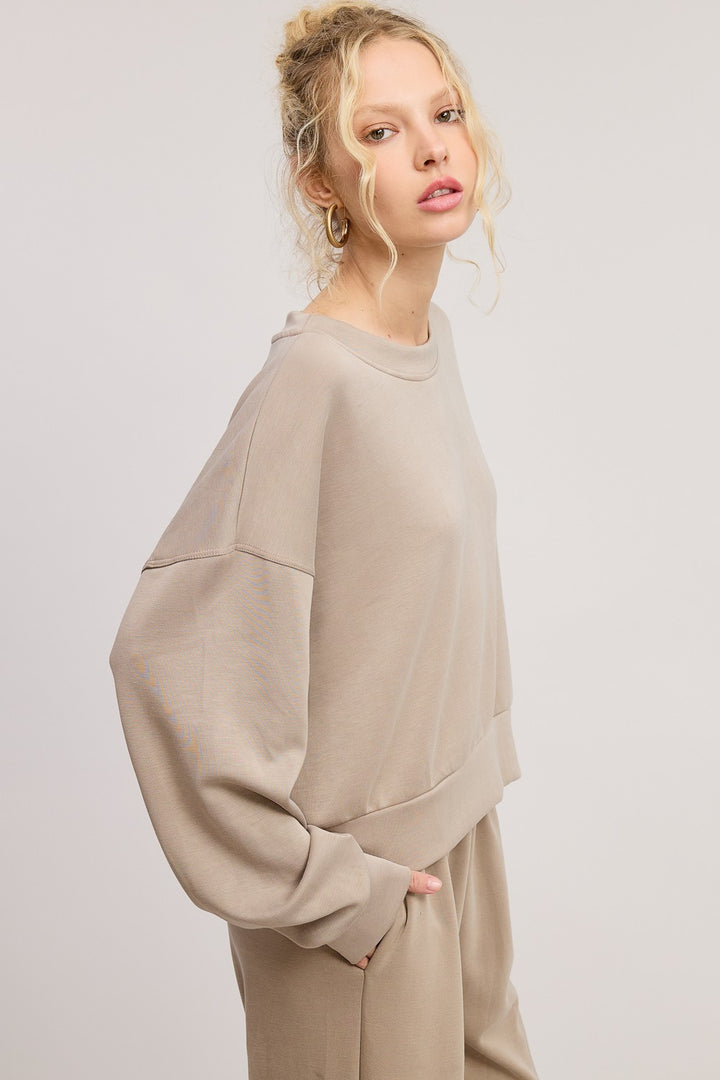 Jolie Scuba Crew Neck Pullover (Taupe)