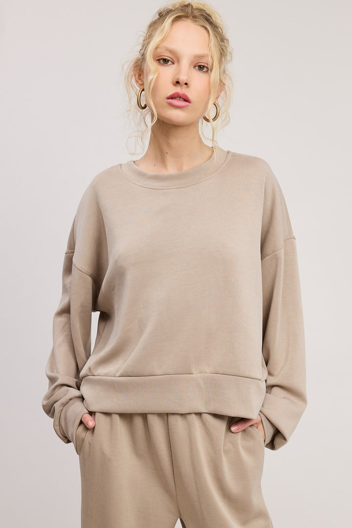 Jolie Scuba Crew Neck Pullover (Taupe)