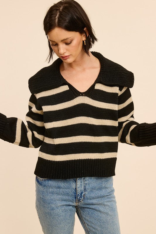 Jolie Knit Collared Sweater (Black)