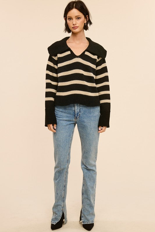 Jolie Knit Collared Sweater (Black)