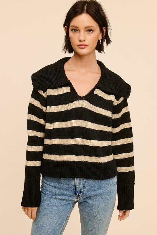 Jolie Knit Collared Sweater (Black)