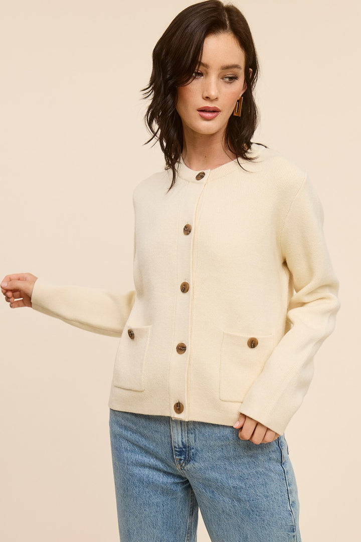 Jolie Cashmere Button Sweater Jacket (Oatmeal)