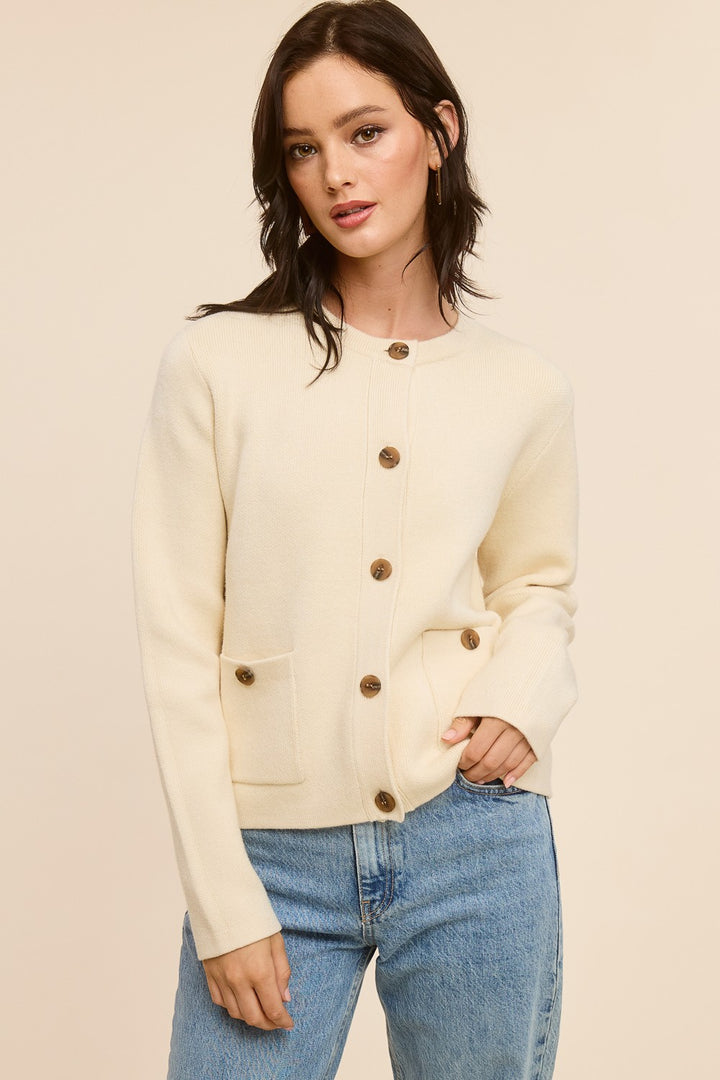 Jolie Cashmere Button Sweater Jacket (Oatmeal)