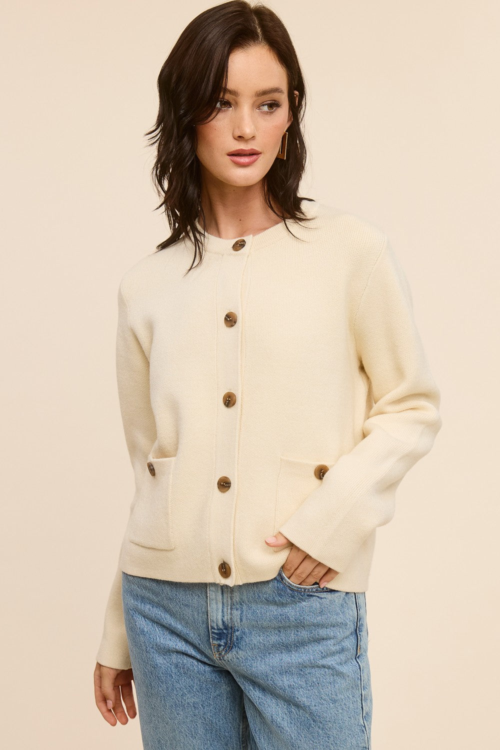 Jolie Cashmere Button Sweater Jacket (Oatmeal)