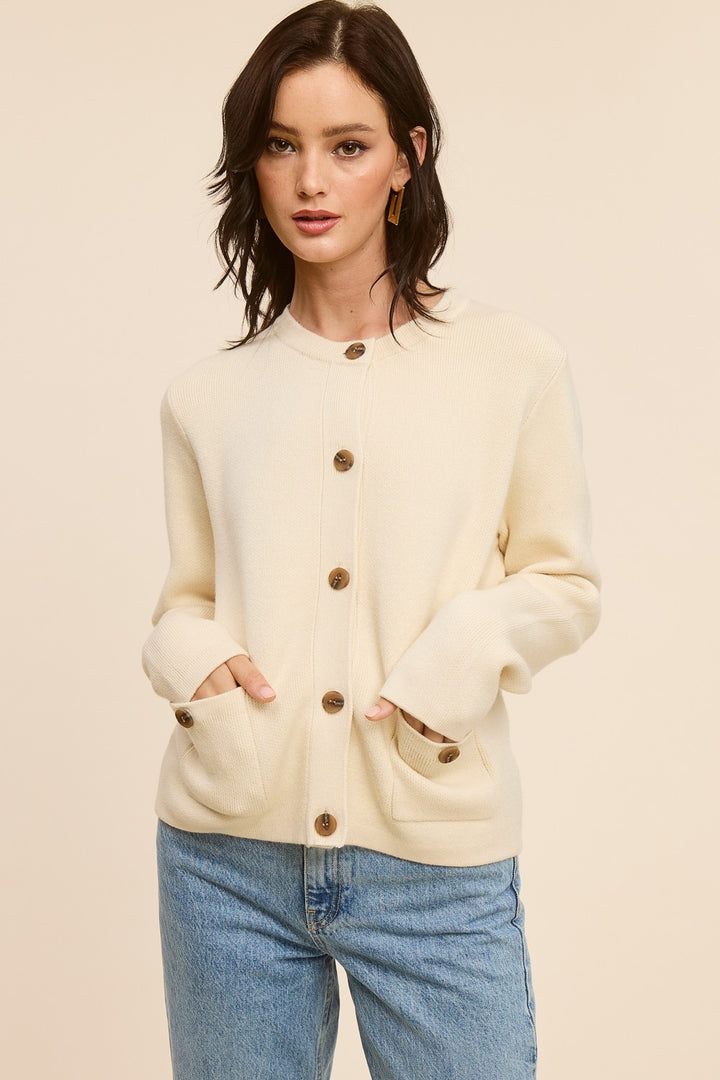 Jolie Cashmere Button Sweater Jacket (Oatmeal)