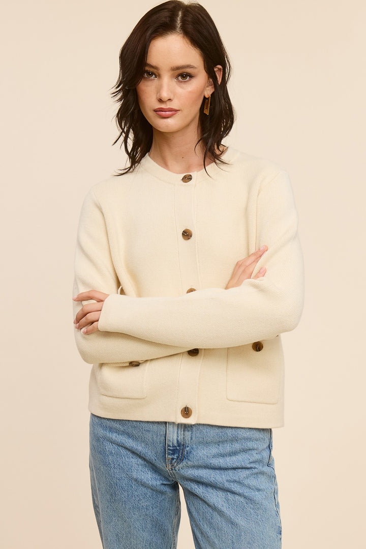 Jolie Cashmere Button Sweater Jacket (Oatmeal)