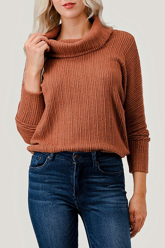 Natural Vibe Ribbed Dolman Sweater (Rust)