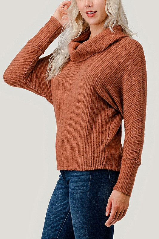 Natural Vibe Ribbed Dolman Sweater (Rust)