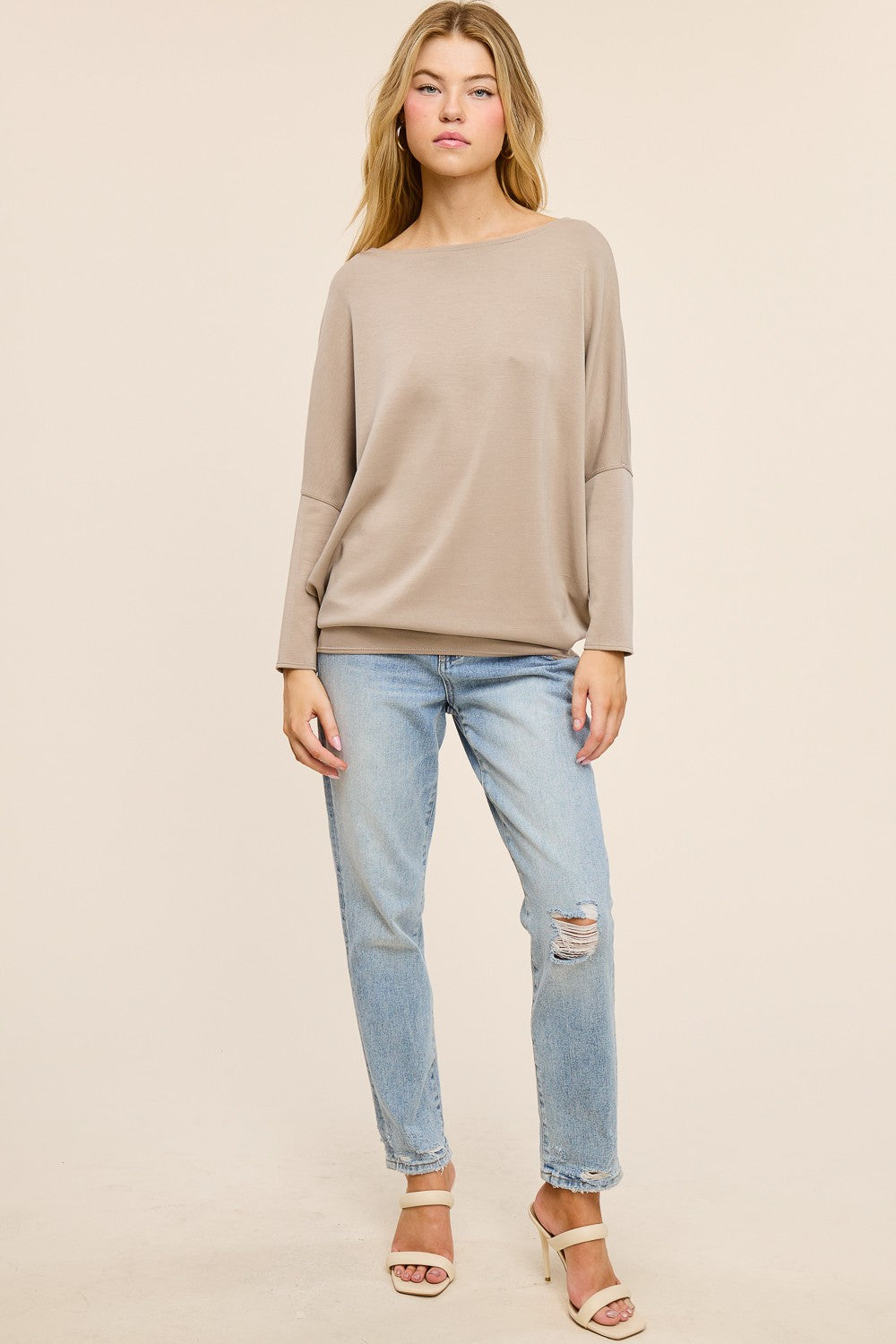 Jolie Scuba Slouch Top (Taupe)