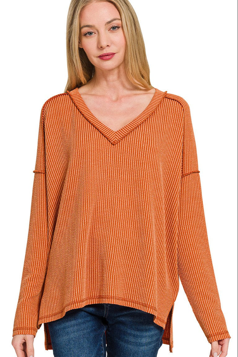Zen Ribbed Long Sleeve Top (Burnt Orange)