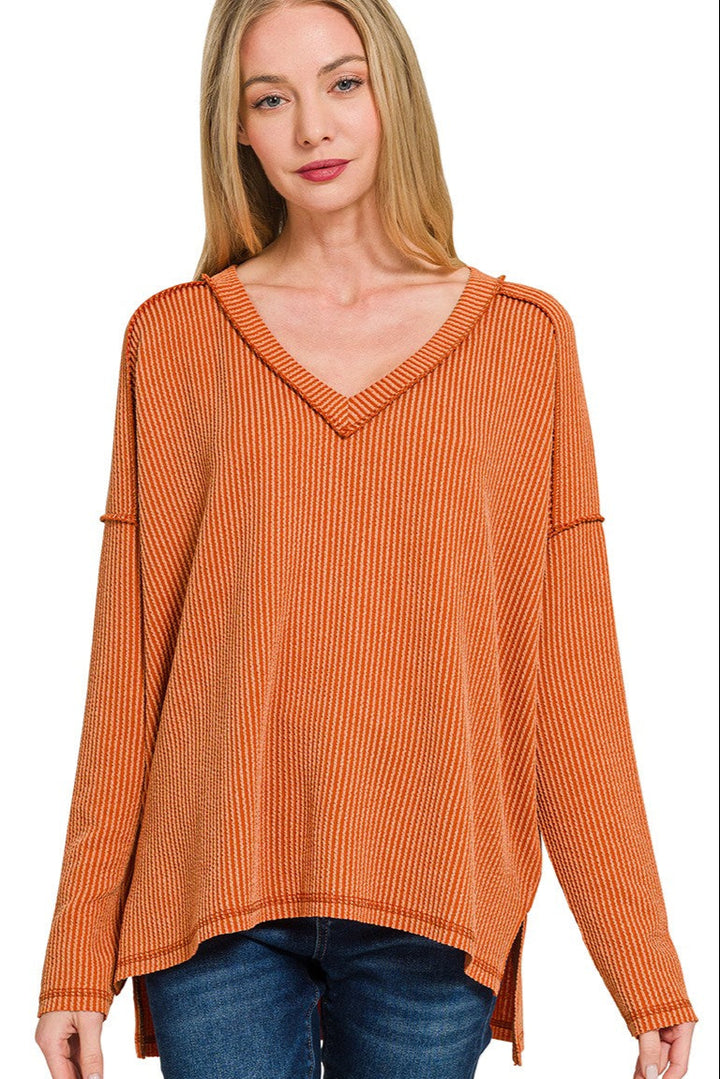 Zen Ribbed Long Sleeve Top (Burnt Orange)