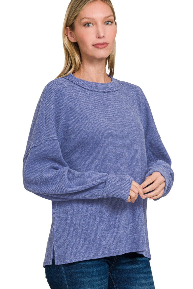 Zen Brushed Slouchy Sweater (Cornflower Blue)