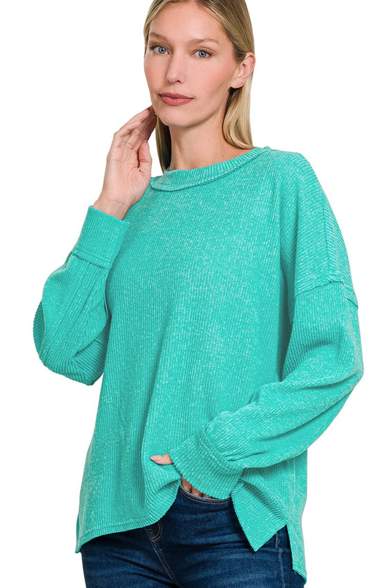 Zen Brushed Slouchy Sweater (Bright Teal)