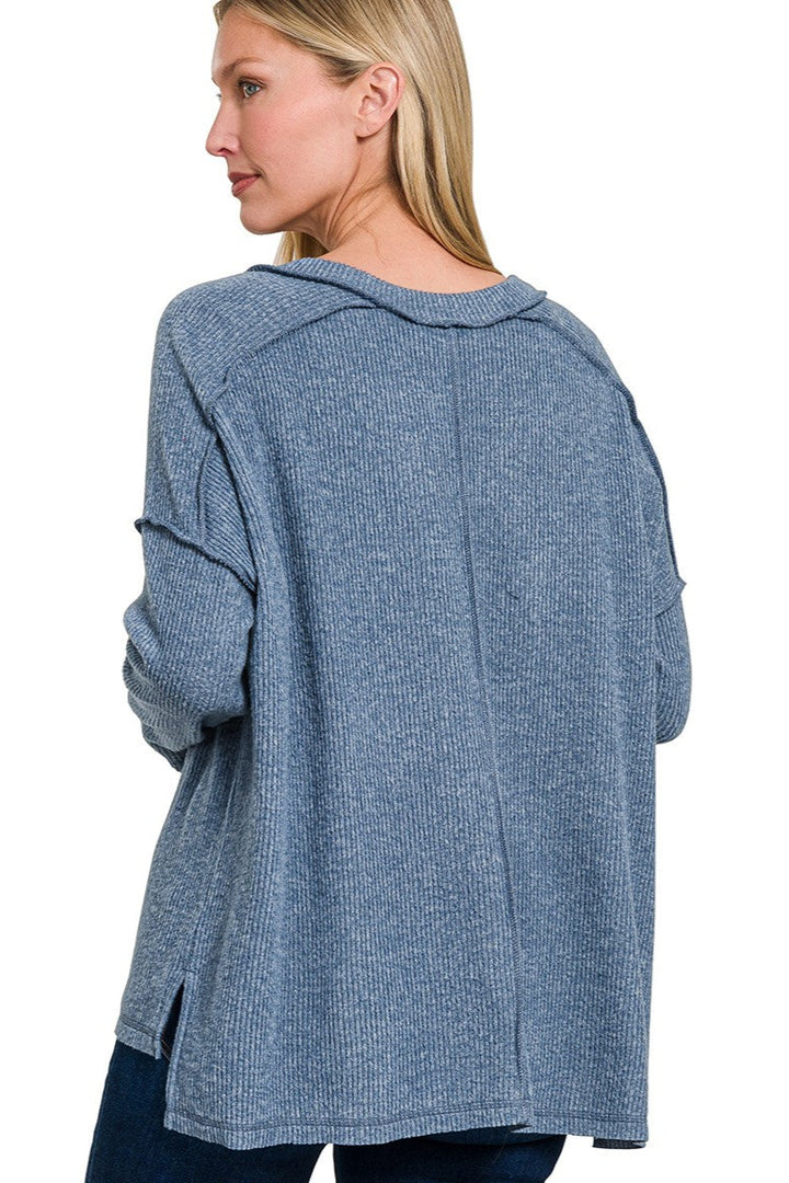 Zen Brushed V Neck Sweater (Dusty Blue)