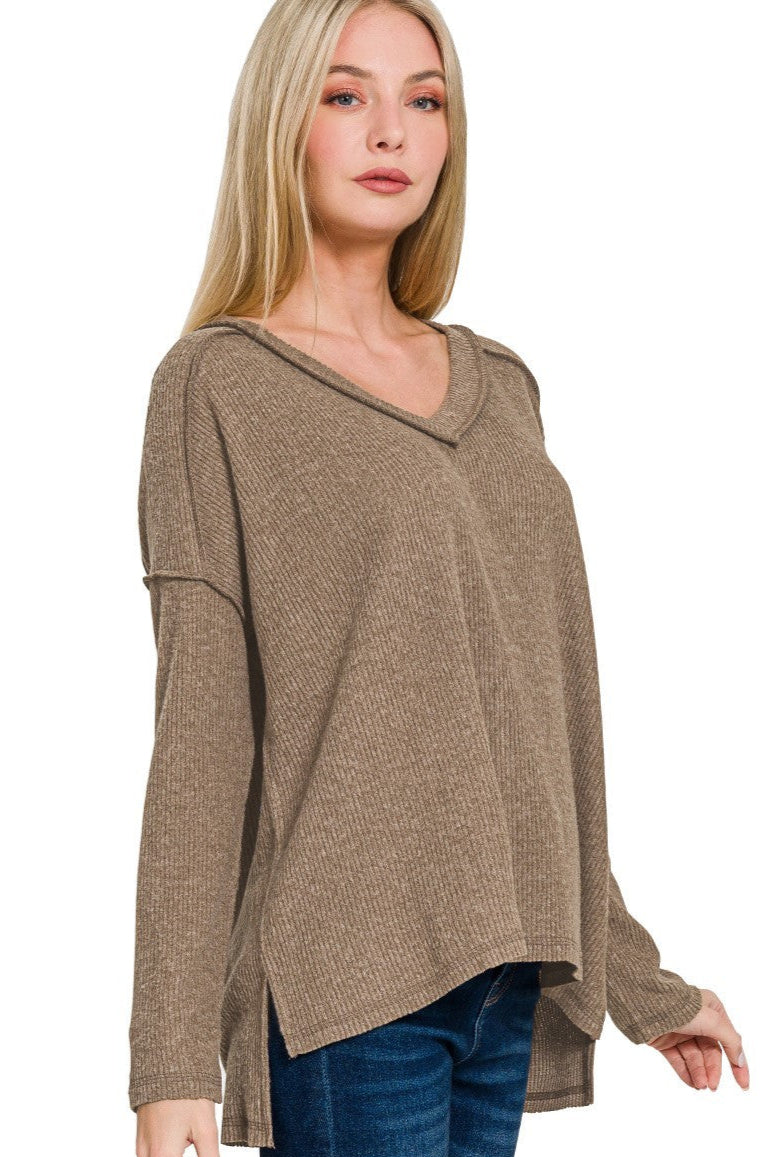 Zen Brushed V Neck Sweater (Mocha)