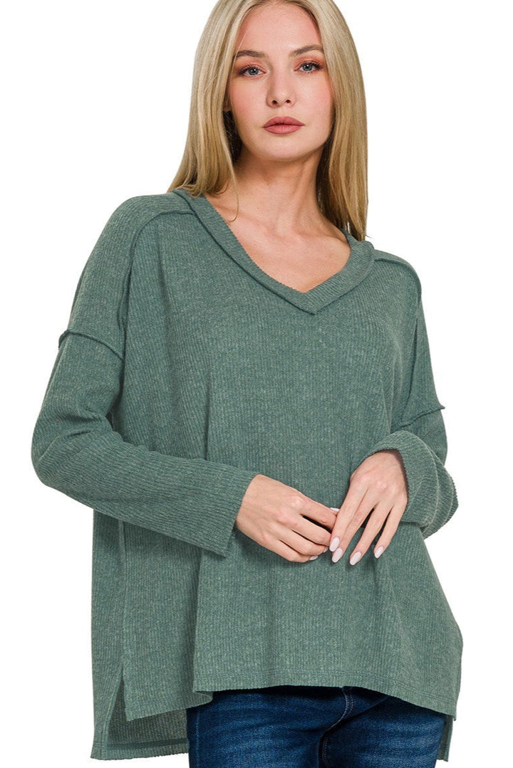 Zen Brushed V Neck Sweater (Ash Jade)