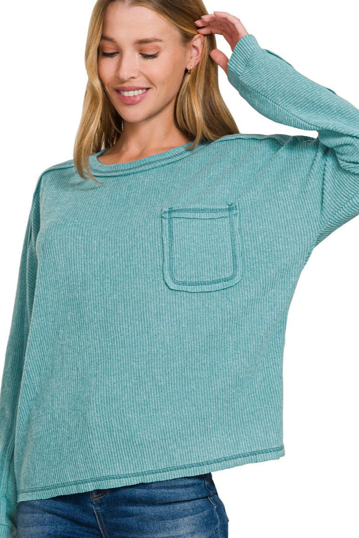 ZenLightweight Pocket Sweater (Dusty Teal)