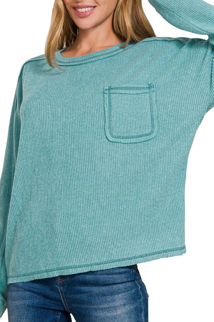 ZenLightweight Pocket Sweater (Dusty Teal)