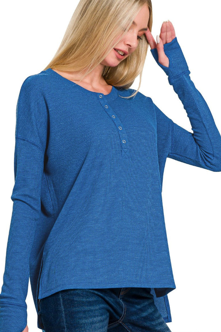 Zen Waffle Henley Top (Indigo)