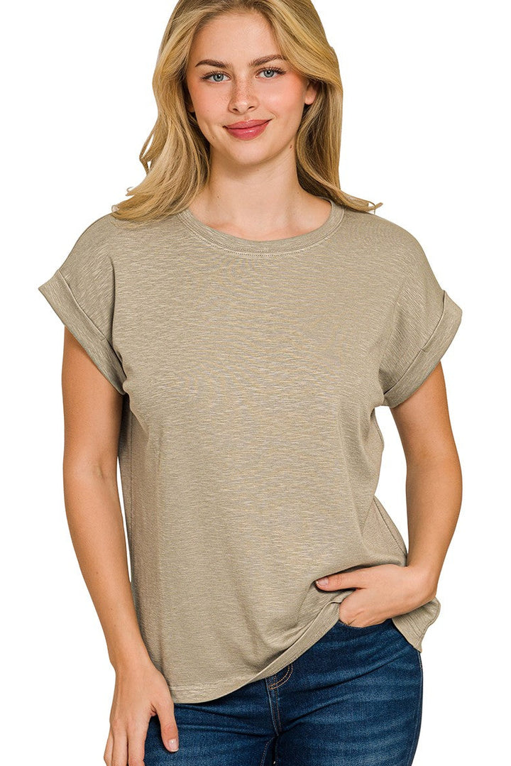 Zen Cotton Modal Round Neck Tee (Mushroom)