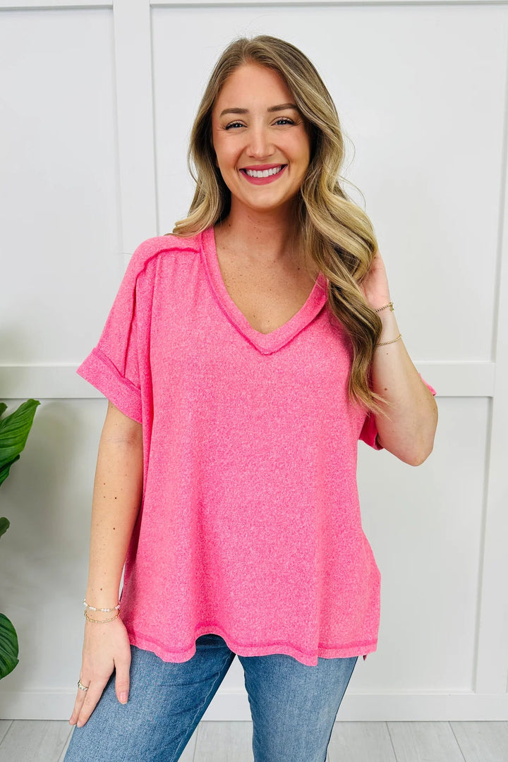 Zen Hacci Knit V Tee (Fuchsia)