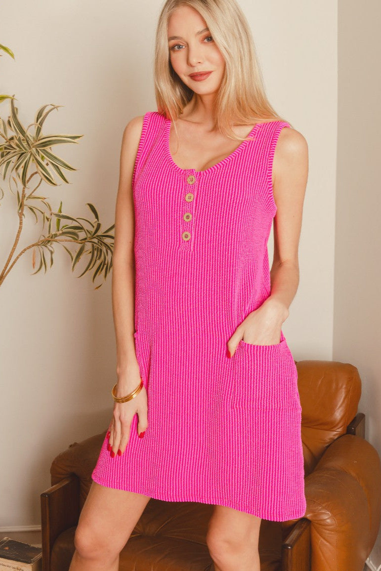 Zen Ribbed Pocket Dress (Hot Pink)