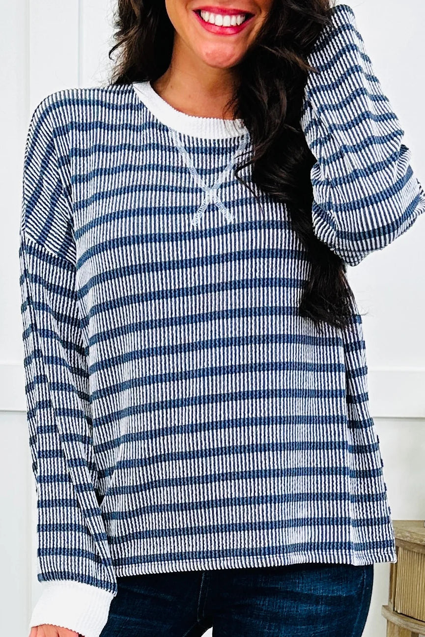 Zen Rib Striped Lounge Set (Navy)